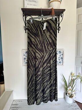 Matty M Olive and Black Zebra-Stripe Maxi Skirt NWT